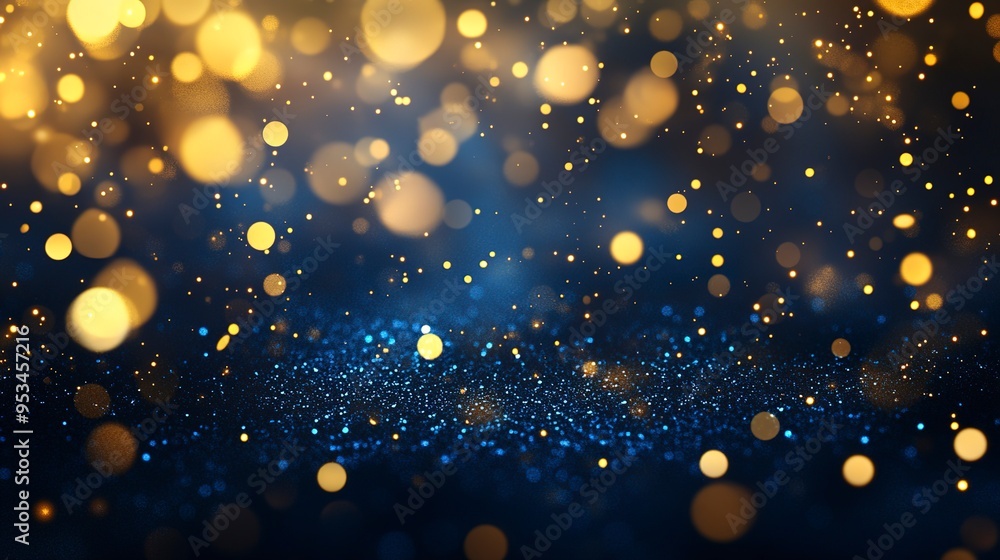 abstract background with Dark blue and gold particle. Christmas Golden light shine particles bokeh on navy blue background. Gold foil texture. Holiday concept. abstract background with Dark blue and gold particle. Christmas Golden light shine particles bokeh on navy blue background. Gold foil texture. Holiday concept.