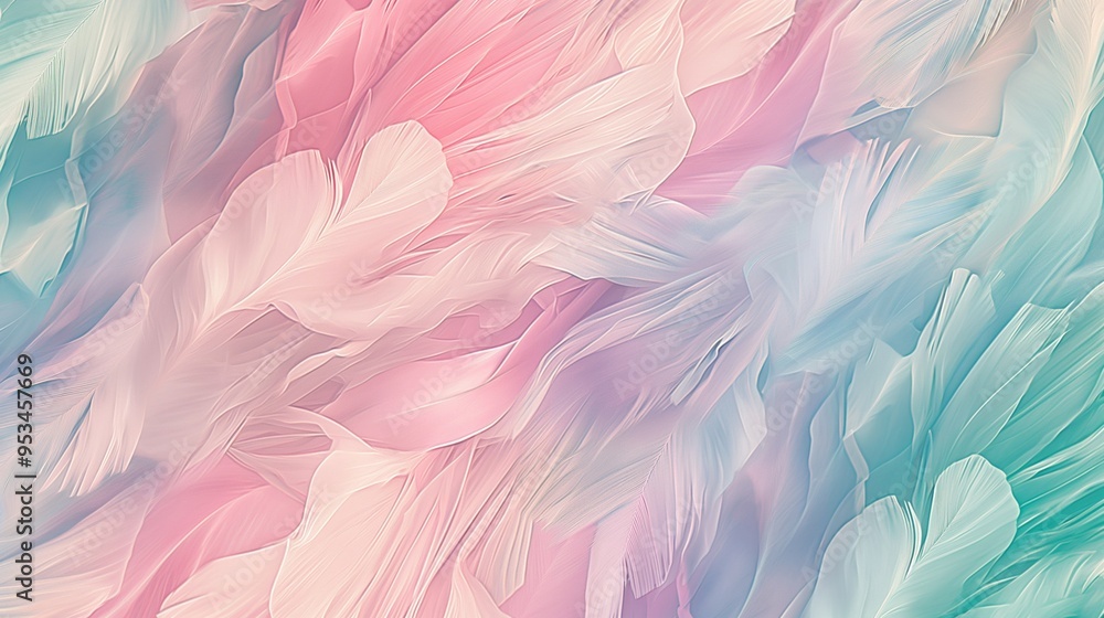 An abstract pattern of soft, feather-like textures in pastel shades of pink, blue, and green, giving a dreamy, ethereal feel. An abstract pattern of soft, feather-like textures in pastel shades of pink, blue, and green, giving a dreamy, ethereal feel.