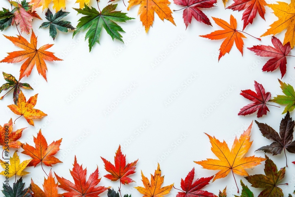 Autumn Maple Leaves Flat Lay White Background created with Generative AI Autumn Maple Leaves Flat Lay White Background created with Generative AI