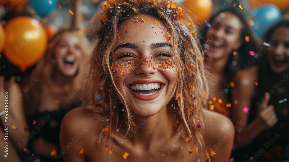 Happy Woman Covered in Confetti Happy Woman Covered in Confetti