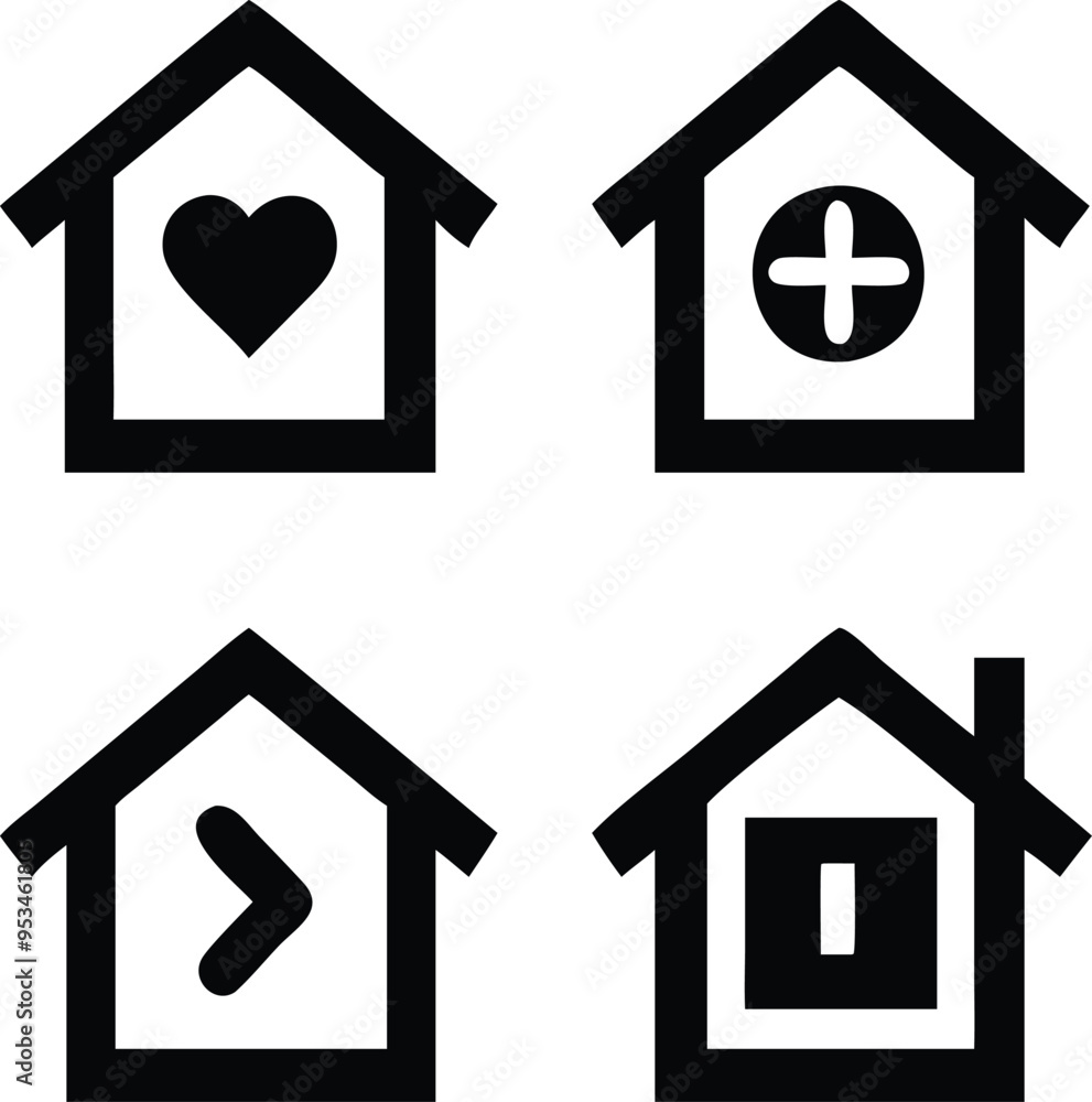 Fototapeta premium Simple house icons for property apps, real estate websites, and navigation UI design.