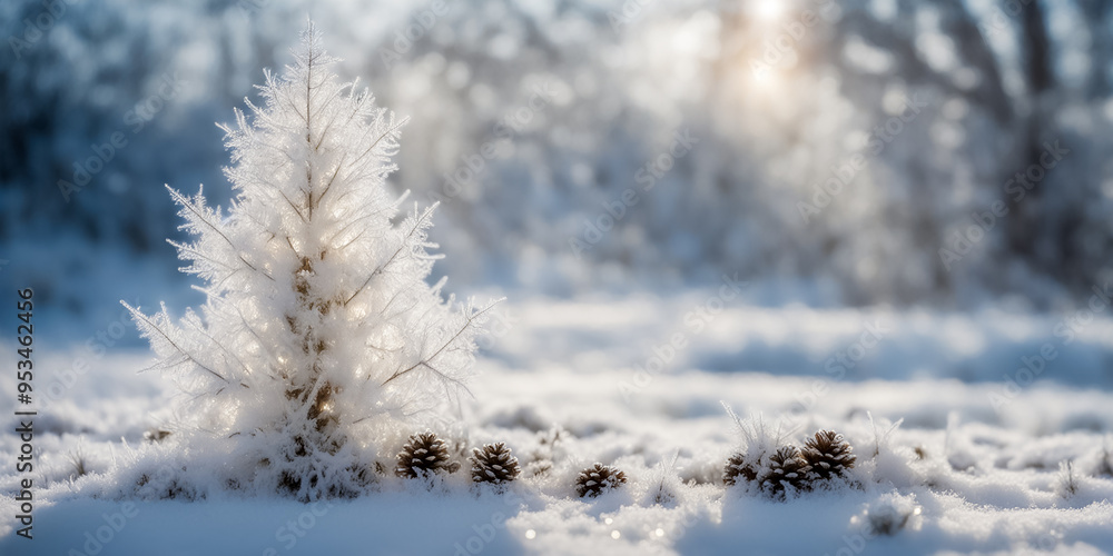 雪原に咲くフロストフラワーのクリスマス背景イメージ 雪原に咲くフロストフラワーのクリスマス背景イメージ
