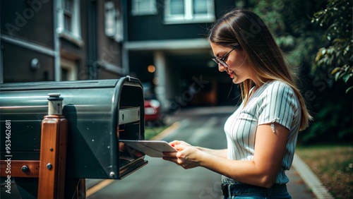 woman opening mailbox
