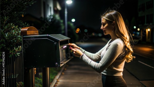 woman opening mailbox