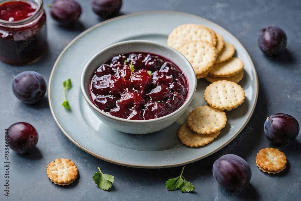 custom made wallpaper toronto digitalDamson Chutney: Damson chutney served with plain white crackers on a minimalist plate