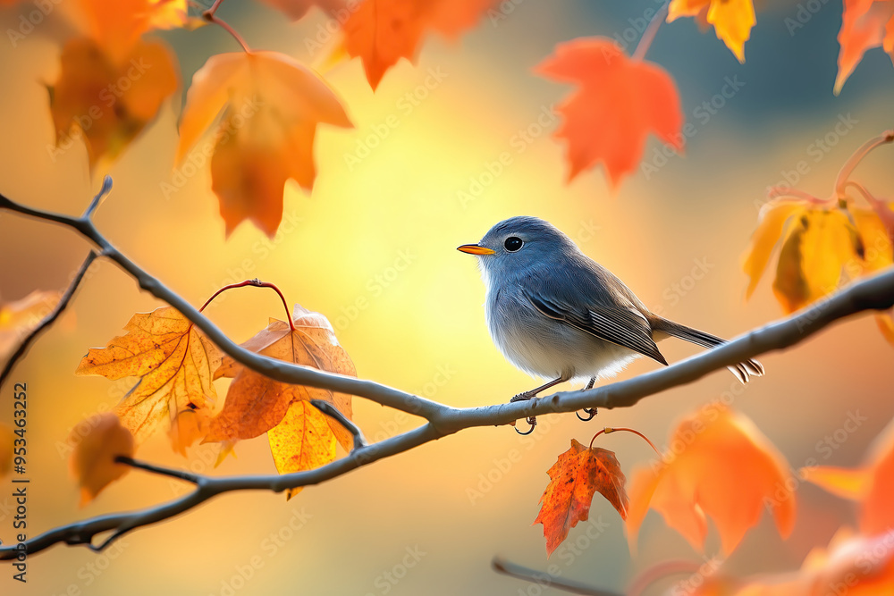A bird on an autumn branch A bird on an autumn branch