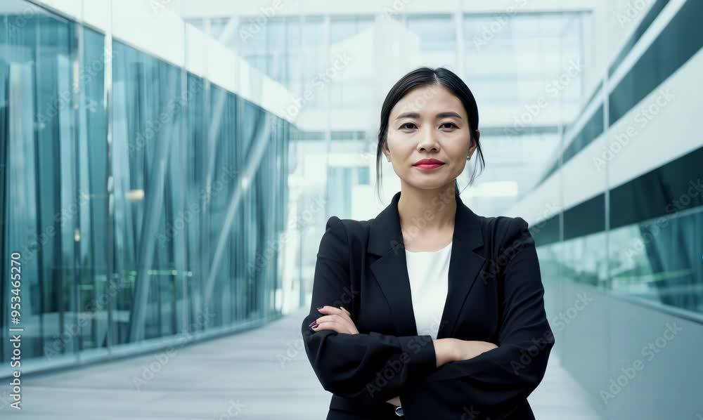 Thai Woman Contemplating Career in Corporate Building Thai Woman Contemplating Career in Corporate Building
