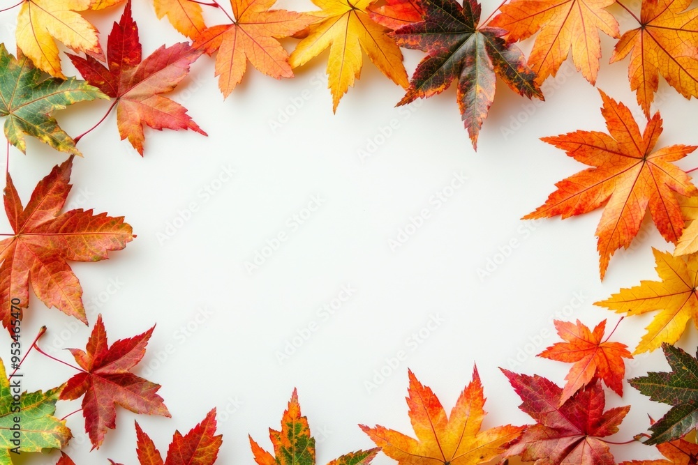 Fototapeta premium Autumn Maple Leaves Flat Lay White Background created with Generative AI
