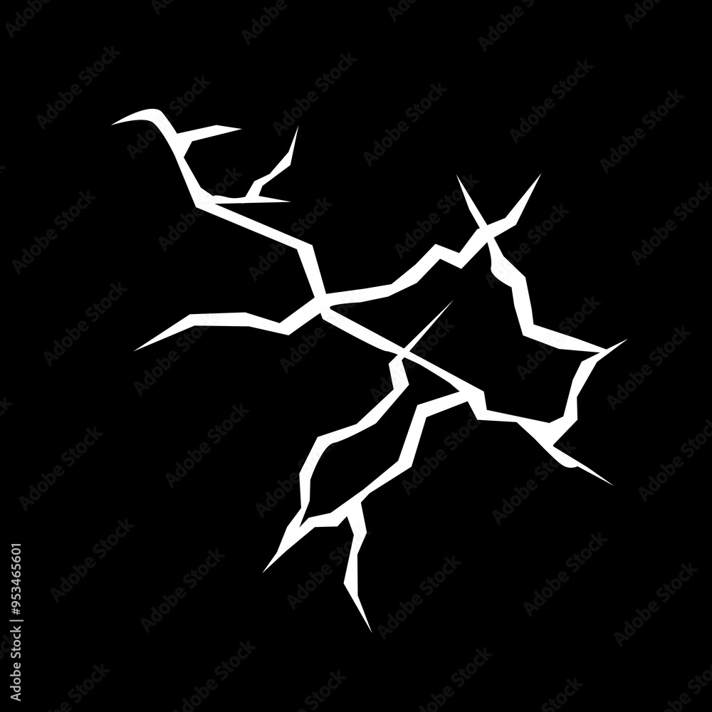 White ground crack or lightning, land surface and breaks from earthquake isolated on black background. Light fractures, fissure in ground, crevices from disaster or drought vector illustration. White ground crack or lightning, land surface and breaks from earthquake isolated on black background. Light fractures, fissure in ground, crevices from disaster or drought vector illustration.