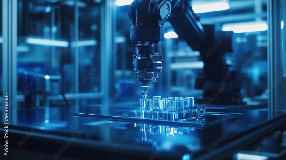 Fototapeta premium Highly Sophisticated Robotic Arms Operating with Precision on Advanced Manufacturing Assembly Lines