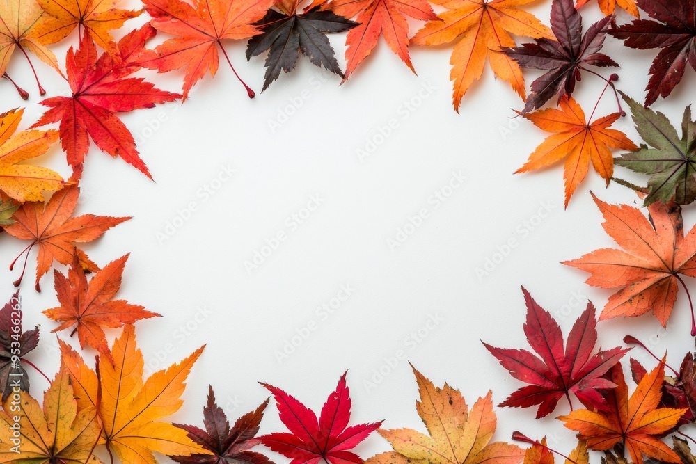 Autumn Maple Leaves Flat Lay White Background created with Generative AI Autumn Maple Leaves Flat Lay White Background created with Generative AI
