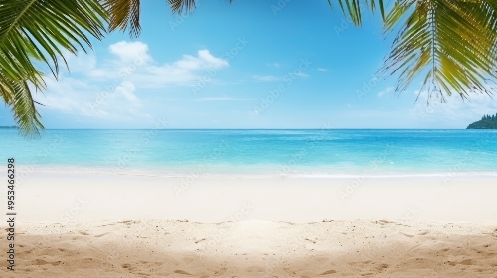 Fototapeta premium Tropical beach with white sand and palm trees. Seascape.