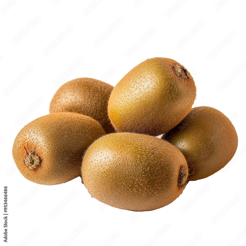 Fresh kiwis cluster, showing their brown fuzzy skin and bright green interior against a transparent background, group of kiwi fruits isolated transparent background Fresh kiwis cluster, showing their brown fuzzy skin and bright green interior against a transparent background, group of kiwi fruits isolated transparent background