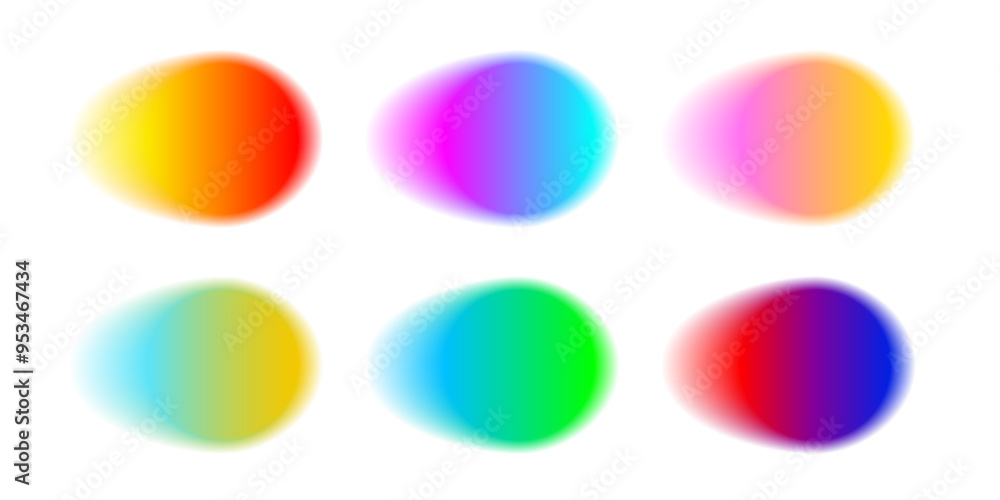 Gradient color round shape background. Abstract rainbow blur circles with graduation. Neon colored bright blending icons. Colorful geometric graphic vector set isolated on white. Gradient color round shape background. Abstract rainbow blur circles with graduation. Neon colored bright blending icons. Colorful geometric graphic vector set isolated on white.