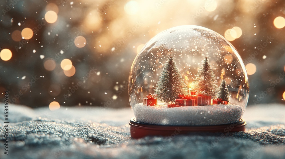 Magical Snow Globe with Christmas Decorations Inside Magical Snow Globe with Christmas Decorations Inside