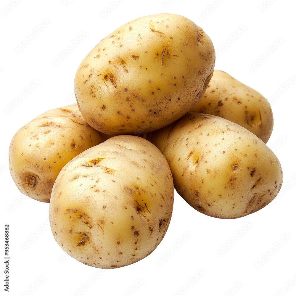 Fresh, unpeeled potatoes are stacked together, highlighting their earthy tones and unique surface characteristics, group of potatoes isolated transparent background Fresh, unpeeled potatoes are stacked together, highlighting their earthy tones and unique surface characteristics, group of potatoes isolated transparent background