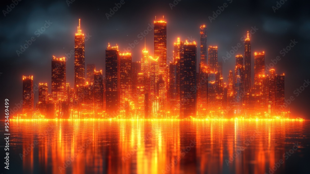 Burning City Skyline Reflection Burning City Skyline Reflection
