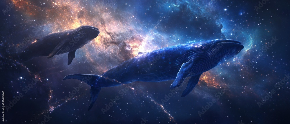 Fototapeta premium Whale swimming through milky way galaxy