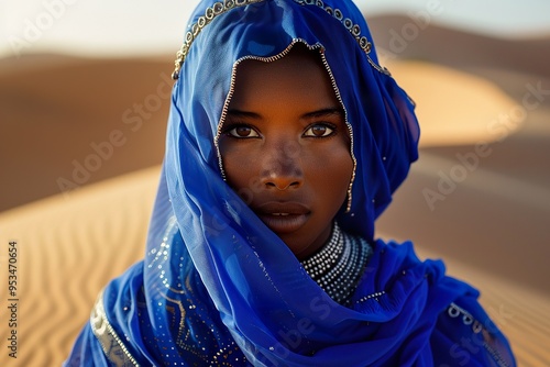 Young Tuareg Woman in Blue Veil photo