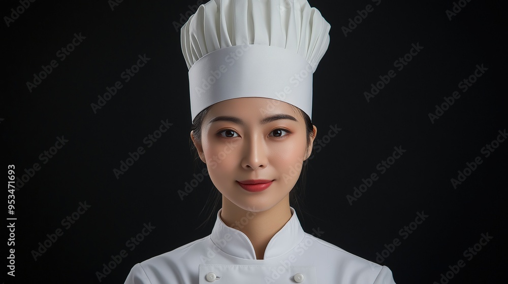 Chef wery pretty woman black background studio light Chef wery pretty woman black background studio light