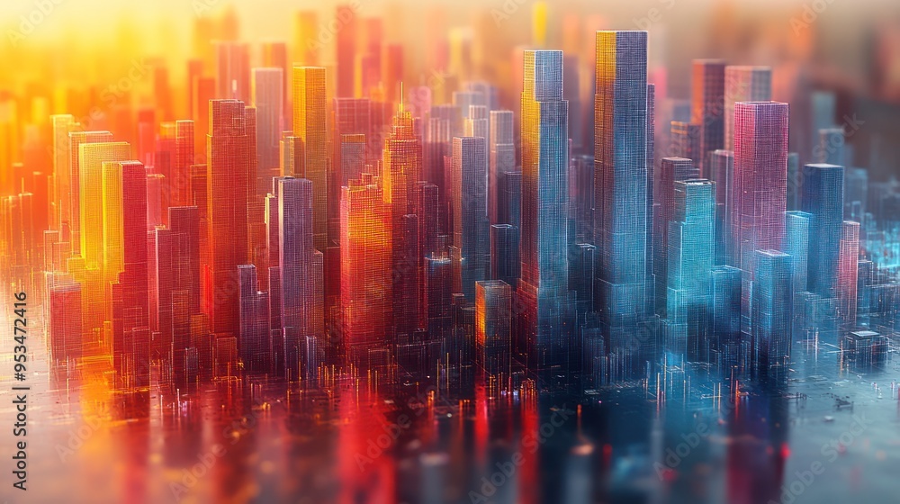 Digital Cityscape with Warm and Cool Tones Digital Cityscape with Warm and Cool Tones