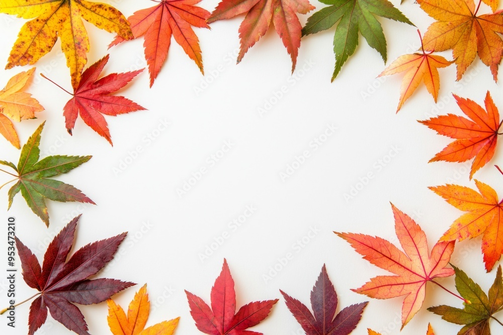 Autumn Maple Leaves Flat Lay White Background created with Generative AI Autumn Maple Leaves Flat Lay White Background created with Generative AI