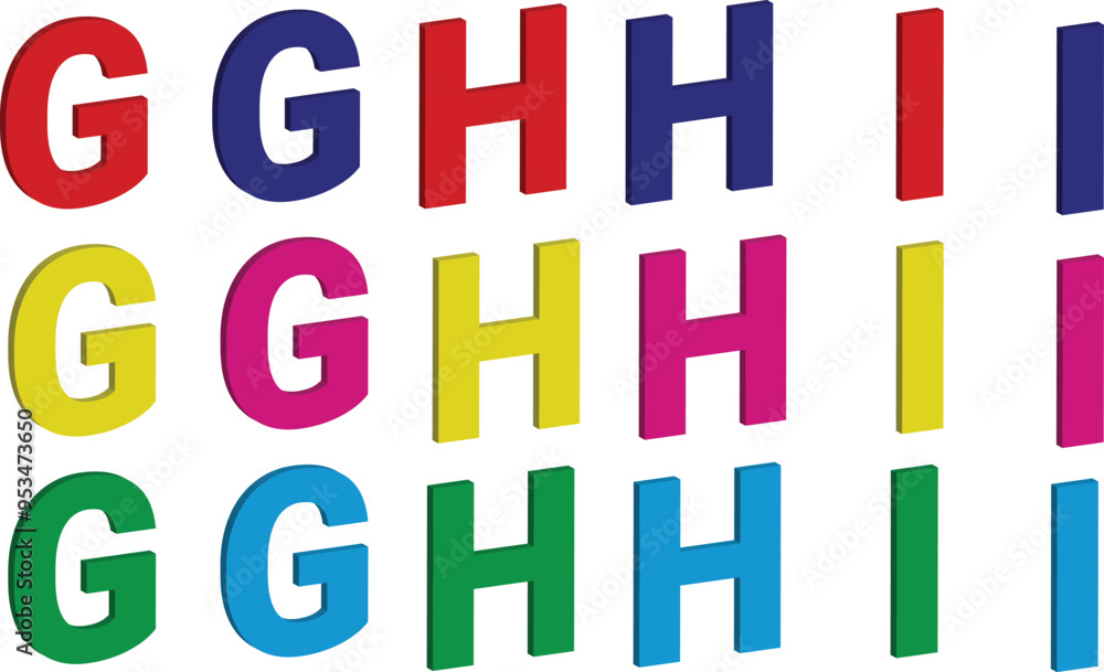 3d alphabets G H and I red blue yellow sky blue pink green isolated on transparent white bkackground 3d alphabets G H and I red blue yellow sky blue pink green isolated on transparent white bkackground