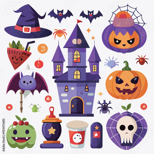 Halloween element collection on white background 