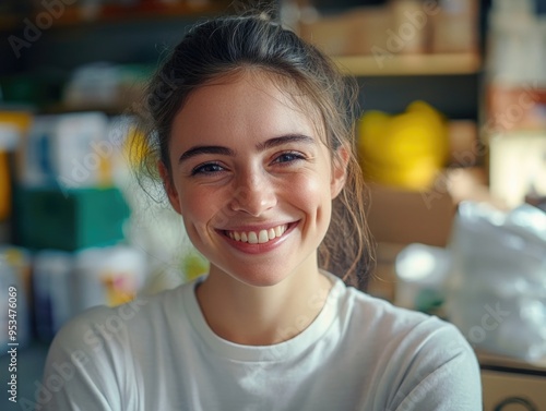 Happy Female Smiling in a Warehouse