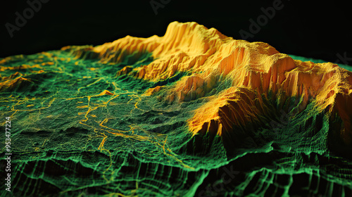 Technical aerial visual, 3D LiDAR GIS aerial map satellite scan model isolated, showing Iligan, Philippines. Elevation, topography, render photo