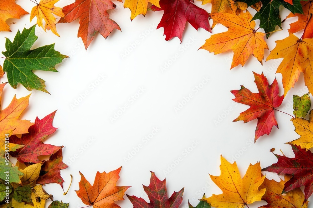 Fototapeta premium Autumn Maple Leaves Flat Lay White Background created with Generative AI