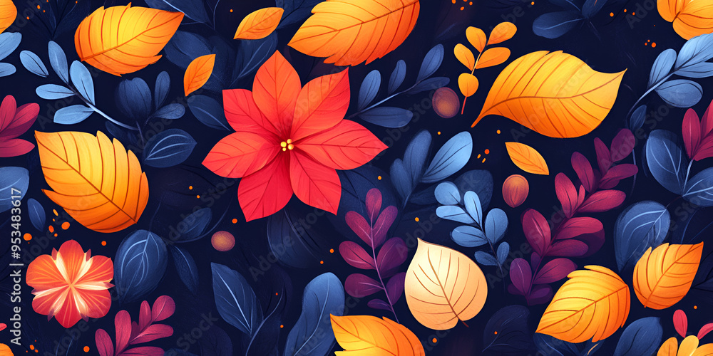 Vibrant autumn leaves and flowers in a rich dark background showcasing seasonal colors and natural beauty throughout fall Vibrant autumn leaves and flowers in a rich dark background showcasing seasonal colors and natural beauty throughout fall