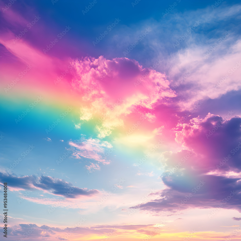 Vibrant rainbow colors streaking across a picturesque sky background image Vibrant rainbow colors streaking across a picturesque sky background image