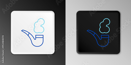 Line Smoking pipe with smoke icon isolated on grey background. Tobacco pipe. Colorful outline concept. Vector