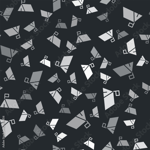 Grey Protest camp icon isolated seamless pattern on black background. Protesting tent. Vector