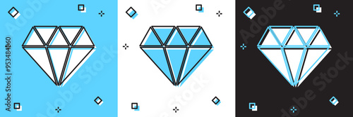 Set Diamond icon isolated on blue and white, black background. Jewelry symbol. Gem stone. Vector photo