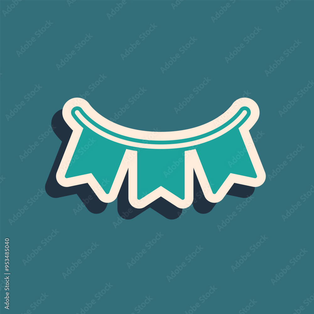 Green Carnival garland with flags icon isolated on green background. Party pennants for birthday celebration, festival decoration. Long shadow style. Vector Green Carnival garland with flags icon isolated on green background. Party pennants for birthday celebration, festival decoration. Long shadow style. Vector