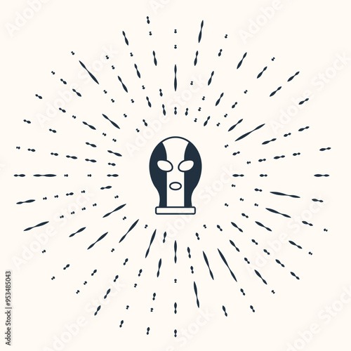 Grey Mexican wrestler icon isolated on beige background. Abstract circle random dots. Vector