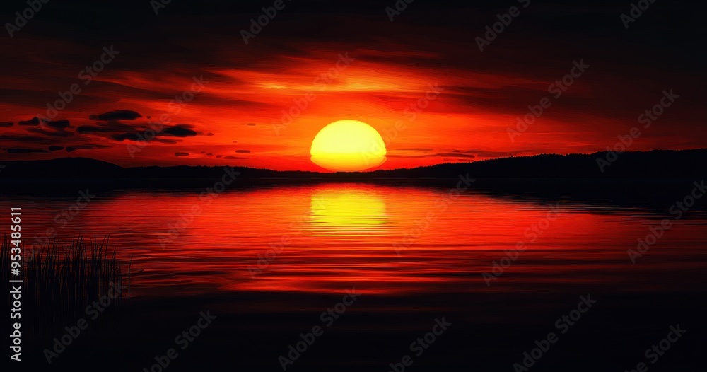 stunning sunset over the tranquil waters of Lake stunning sunset over the tranquil waters of Lake