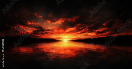 stunning sunset over the tranquil waters of Lake