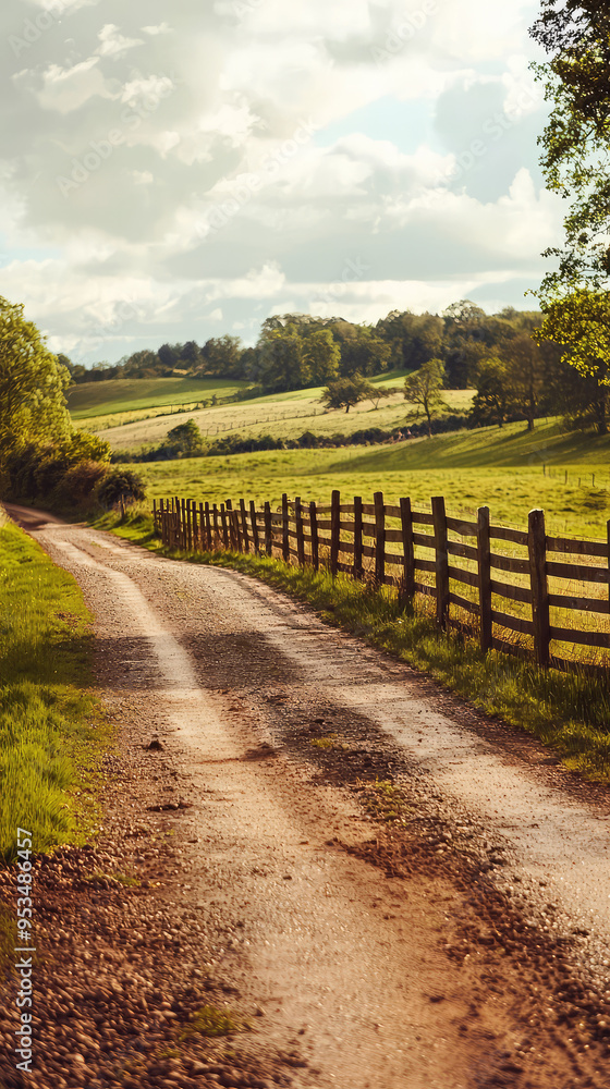 A Quiet Country Road, Winding Through Rolling Hills, Framed by a Rustic Wooden Fence. The Golden Light of Sunset Bathes the Landscape in Warmth. A Quiet Country Road, Winding Through Rolling Hills, Framed by a Rustic Wooden Fence. The Golden Light of Sunset Bathes the Landscape in Warmth.