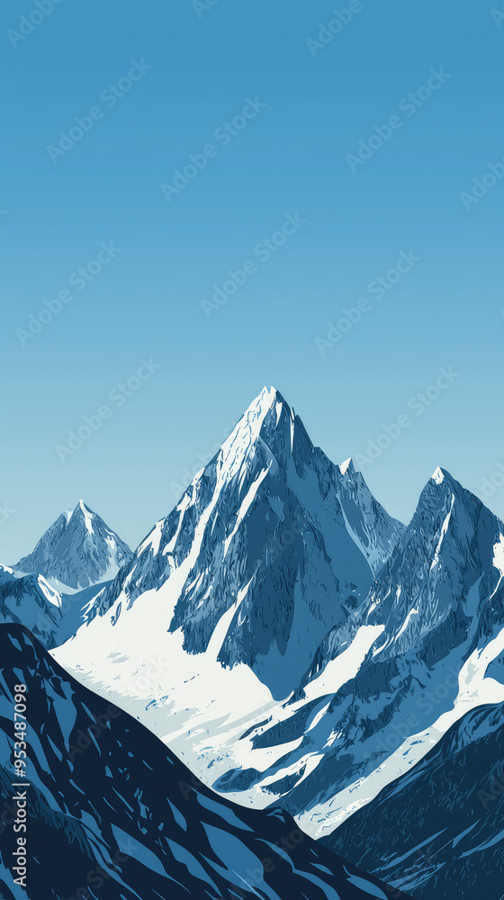 Obraz premium Majestic Peaks Reaching for the Sky, a Serene Winter Landscape