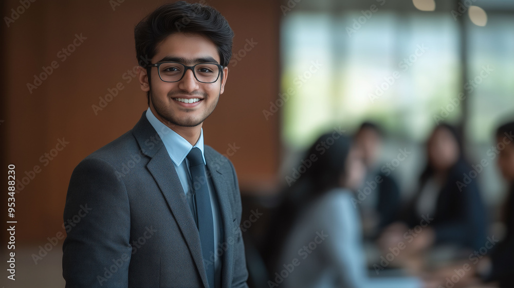 Fototapeta premium Portrait of a young businessman | Professional Indian Businessman in office meeting room | Business man in office meeting room 