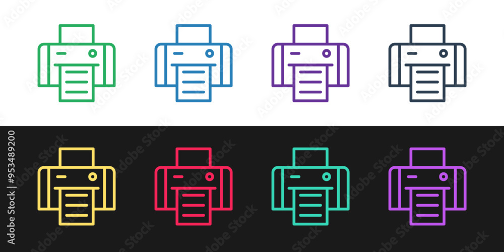 Set line Printer icon isolated on black and white background. Vector Set line Printer icon isolated on black and white background. Vector