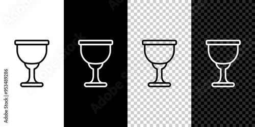 Set line Holy grail or chalice icon isolated on black and white,transparent background. Christian chalice. Christianity icon. Vector
