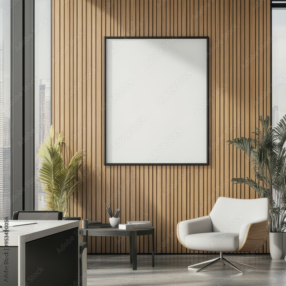 vertical, blank white poster frame on the wall of an office vertical, blank white poster frame on the wall of an office