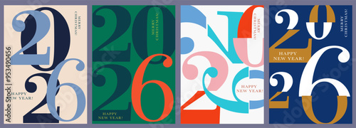 2026 Creativity Geometric Celebration of Happy New Year and Merry Christmas. Abstract Typography for Vibrant Advertising, Web Delights, Social Media Sparks, Banners, Covers, Posters.