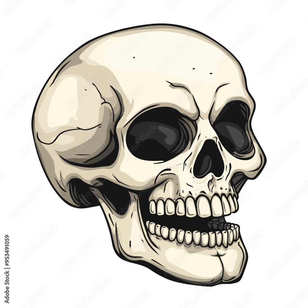 Fototapeta premium Skull Head illustration design using hat, viking, and smoke for resource design