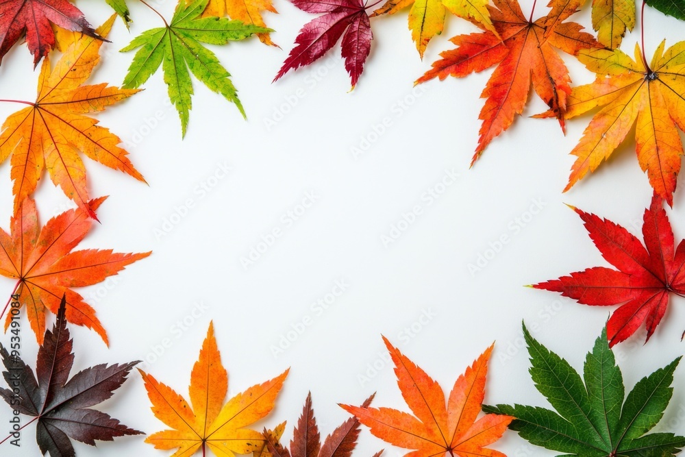Autumn Maple Leaves Flat Lay White Background created with Generative AI Autumn Maple Leaves Flat Lay White Background created with Generative AI