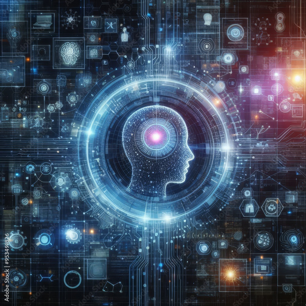 Fototapeta premium Digital backdround ideal for technological operations, neural networks, AI, data transmission and encryption, digital archives, audio and visual representations, scientific research 